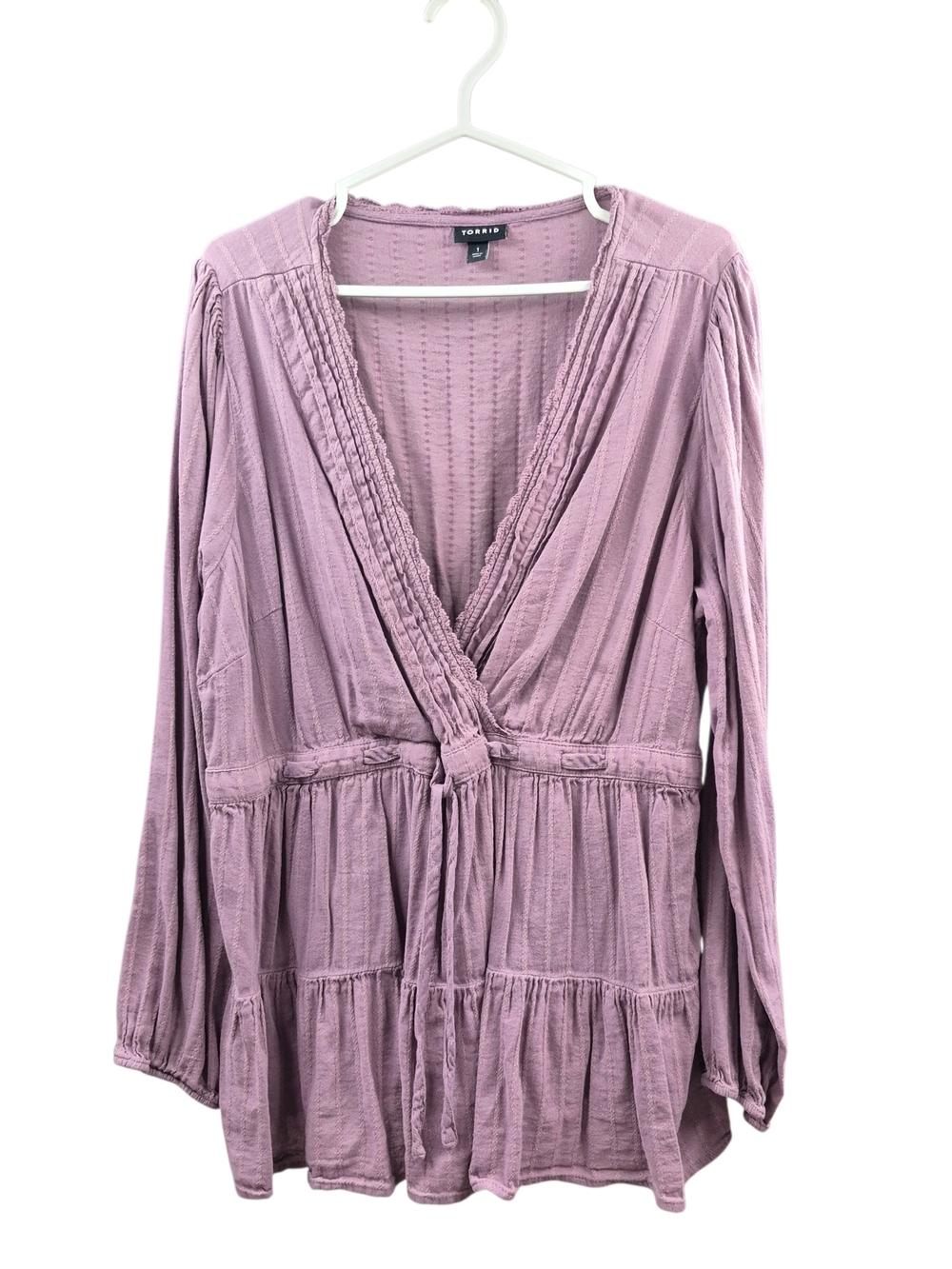 Torrid Crinkle Gauze Tie-Front Tiered Peasant Top Purple Women's Size 1X